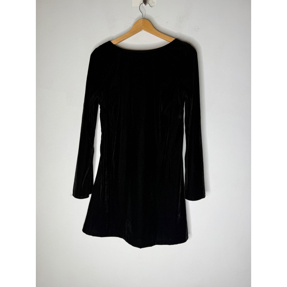 Nobody's Child Black Velvet Bow Back Mini Dress Long Bell Sleeve USA 6